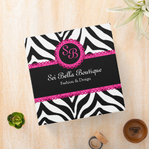 Zebra Print Pink Lace Monogram 2 Inch Binder