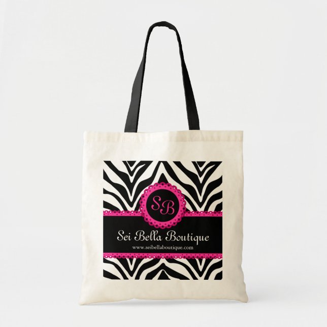 Zebra Print & Pink Lace Monogram Tote Bag (Front)