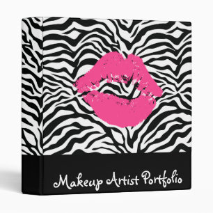 Zebra Print Pink Lipstick Makeup Artist Portfolio Binder
