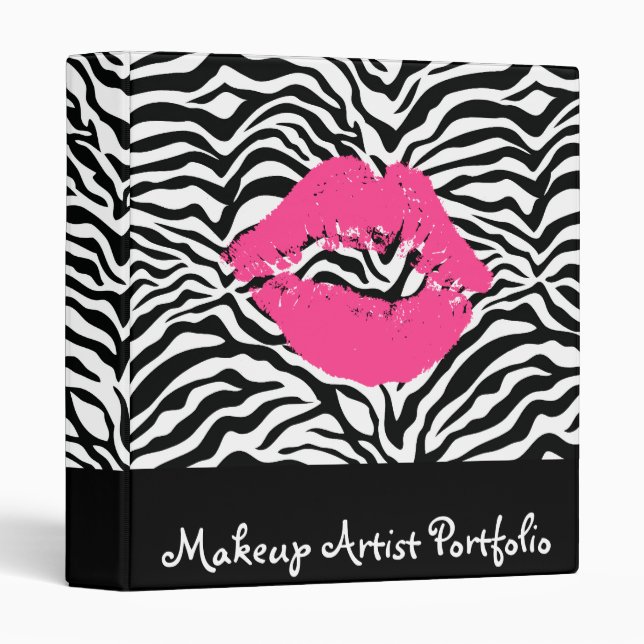 Zebra Print Pink Lipstick Makeup Artist Portfolio Binder (Front/Spine)