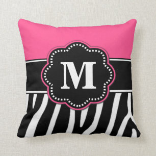 Zebra Print Pink Monogram Pillow