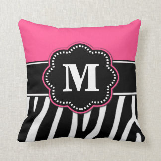 Zebra Print Pink Monogram Pillow