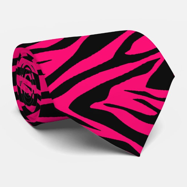 Zebra Print Pink Raspberry and  Black Tie (Rolled)