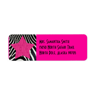 Zebra Print Pink Star - Custom Address