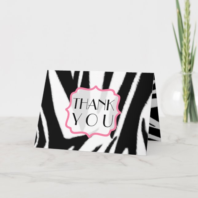 Zebra Print & Pink Thank You Card (Front)