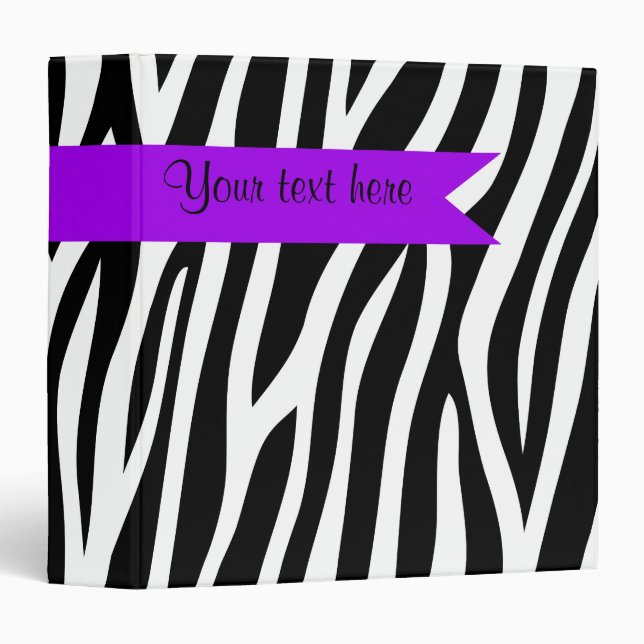 Zebra Print Purple Banner Personalized Binder (Front/Spine)