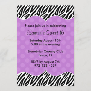 Zebra Print Purple Dot Invitations Announcements