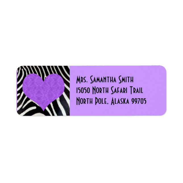 Zebra Print Purple Heart - Adresse personnalisée (Devant)