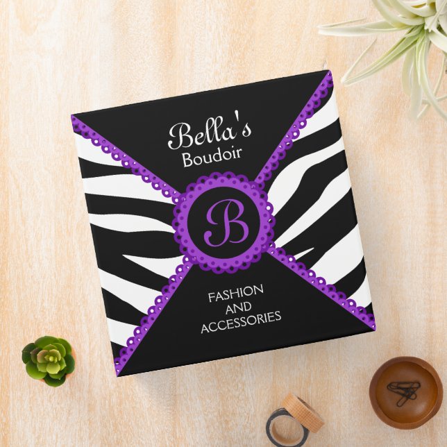 Zebra Print Purple Lace Monogram 2 Inch Binder (In Situ)