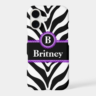 Zebra Print Purple Lace Monogram Name