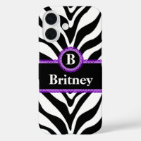 Zebra Print Purple Lace Monogram Name