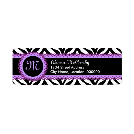 Zebra Print & Purple Lace Monogram Return Address Label