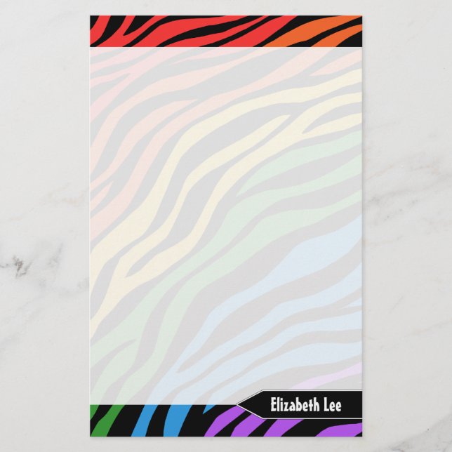 Zebra Print Rainbow Mix Personalized Stationery (Front)