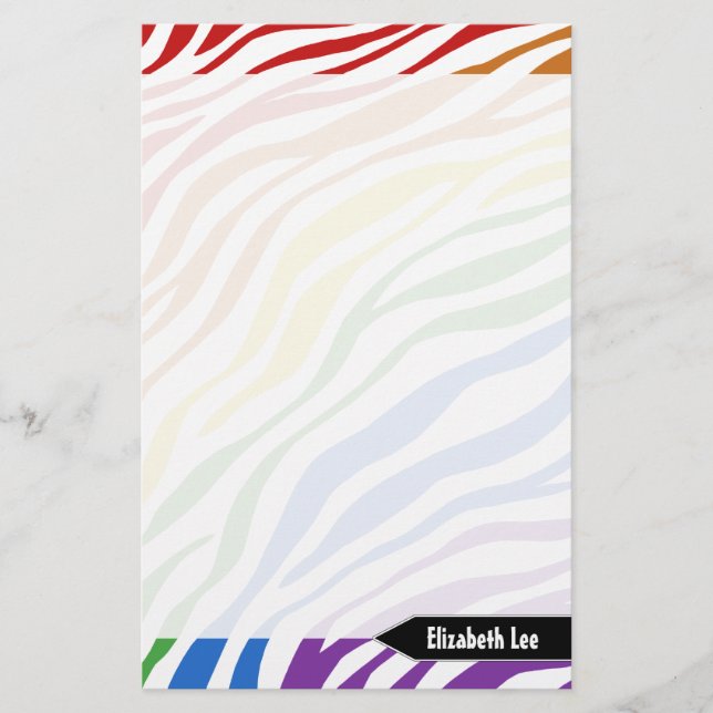 Zebra Print Rainbow Mix Personalized Stationery (Front)