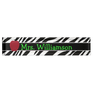 Zebra Print & Red Apple Monogram Desk Name Plate