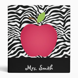 Zebra Print Red Apple Teacher's Personalized Binder