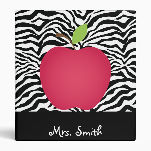 Zebra Print Red Apple Teacher's Personalized Binder (Front)