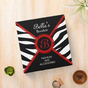 Zebra Print Red Lace Monogram 1.5 Inch Binder