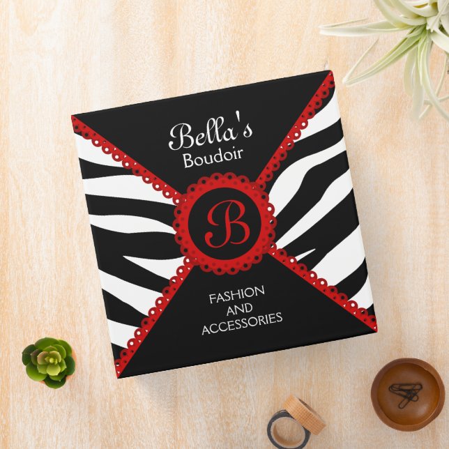 Zebra Print Red Lace Monogram 2 Inch Binder (In Situ)