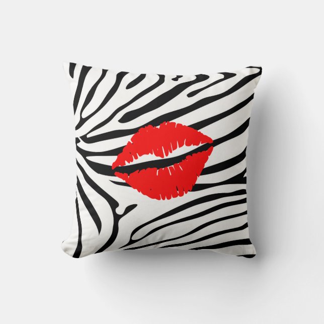 Zebra Print Red Lipstick Girly Throw Pillow (Front)