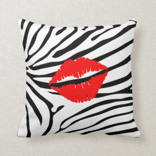 Zebra Print Red Lipstick PrintPersonalize on  Back Throw Pillow