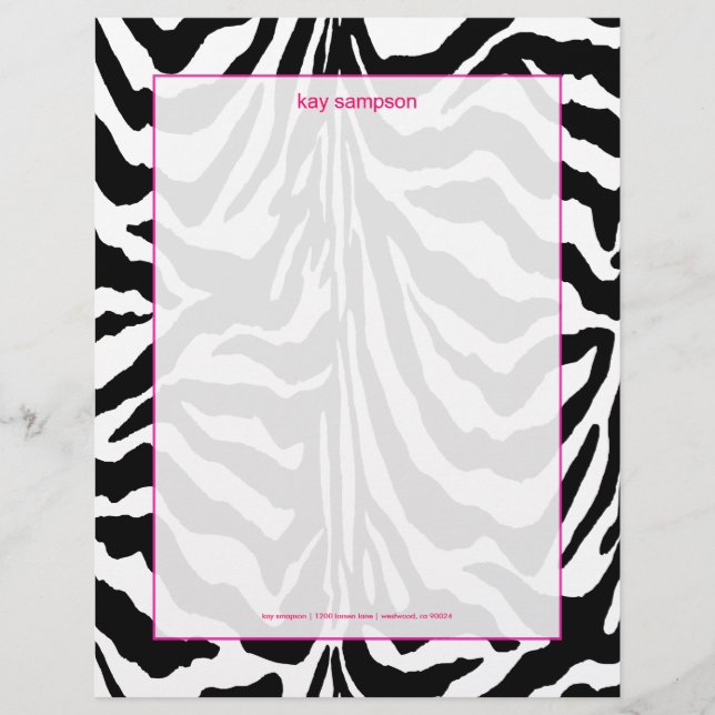 Zebra print, retro colours fuschia accent letterhead (Front)