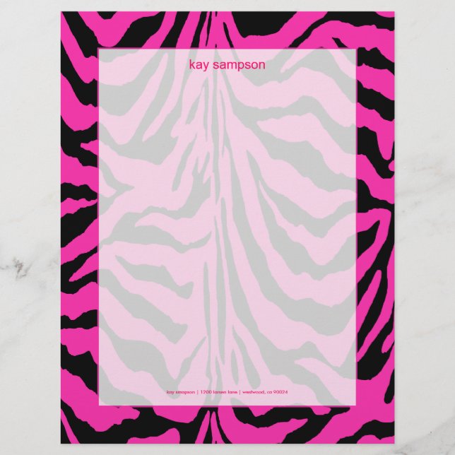 Zebra print, retro colours fuschia + black letterhead (Front)