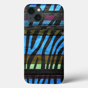 Zebra Print Retro Wood Vintage iPhone 13 Case
