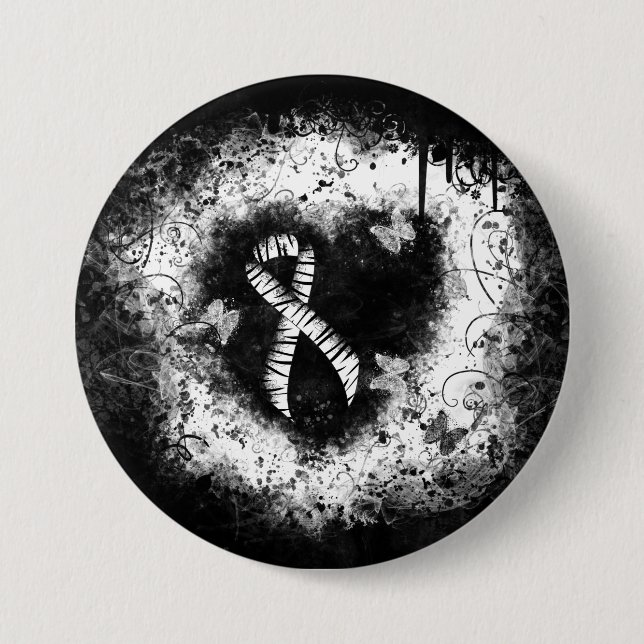 Zebra Print Ribbon Grunge Heart 3 Inch Round Button (Front)
