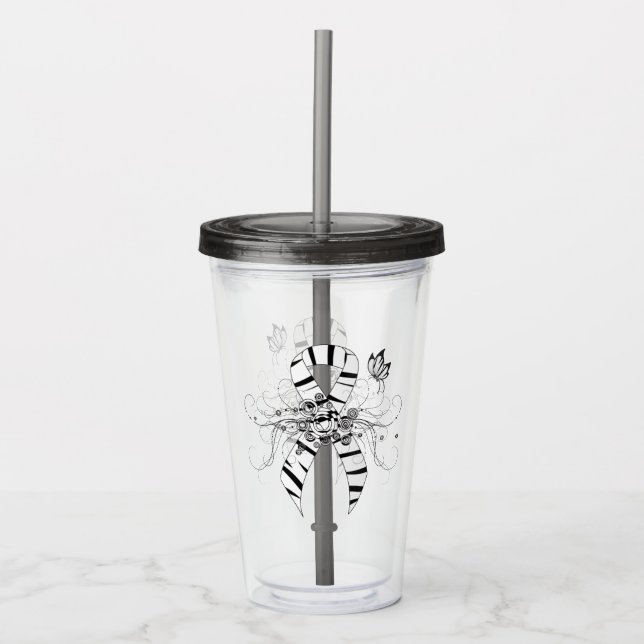Zebra Print Ribbon with Butterfly Acrylic Tumbler (Front)