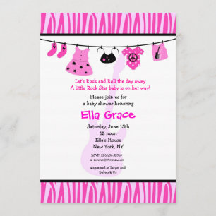 Zebra print Rock Star Baby Shower Invitaitons Invitation