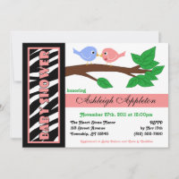 Zebra Print rose Birdy Baby Shower Invitations