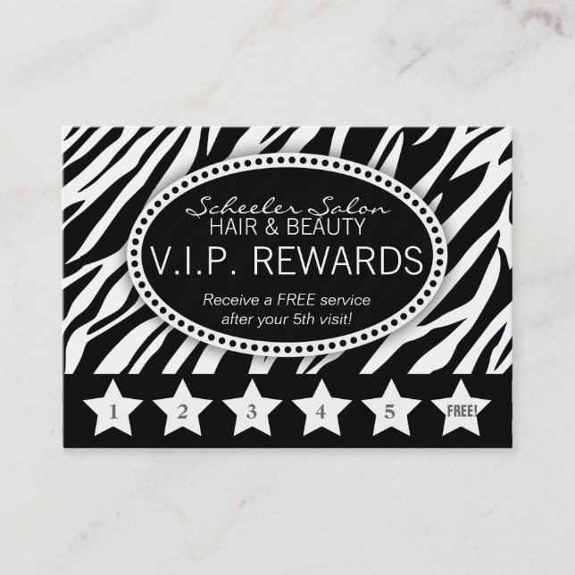 Zebra Print Salon Loyalty Rewards Card (Front)