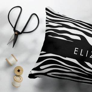 Zebra Print, Stripes, Black And White, Your Name Accent Pillow