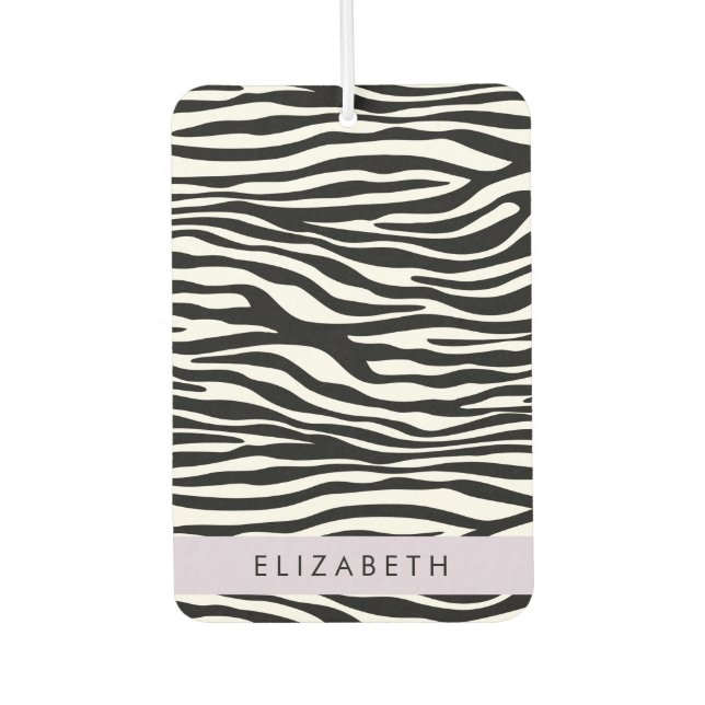 Zebra Print, Stripes, Black And White, Your Name Air Freshener (Front)