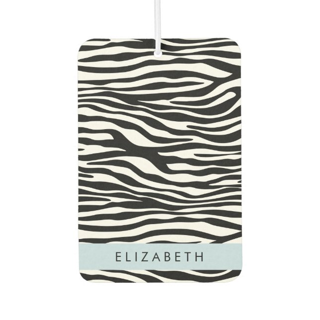 Zebra Print, Stripes, Black And White, Your Name Air Freshener (Front)
