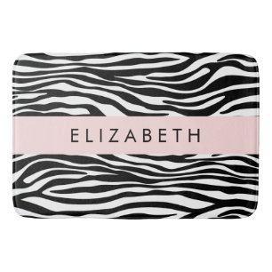 Zebra Print, Stripes, Black And White, Your Name Bath Mat