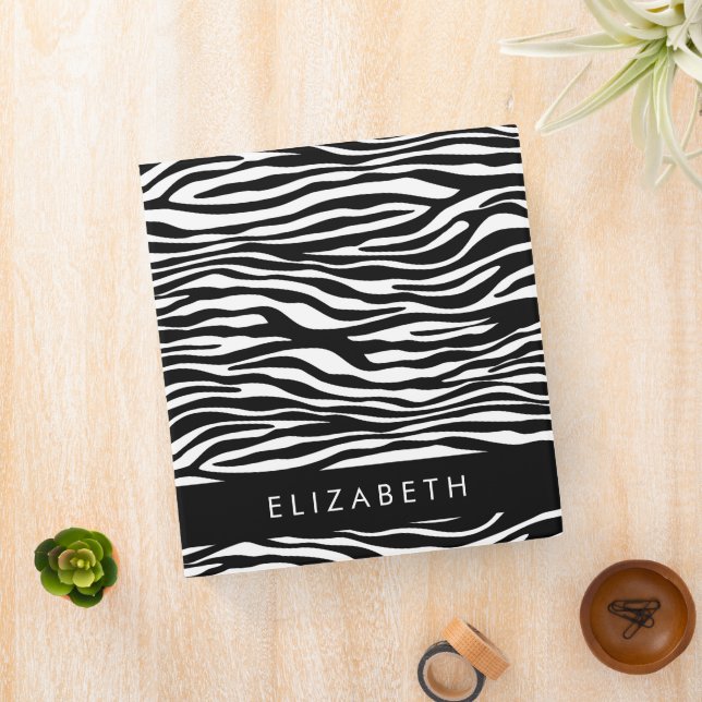Zebra Print, Stripes, Black And White, Your Name Binder (In Situ)