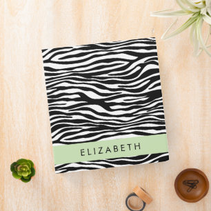 Zebra Print, Stripes, Black And White, Your Name Binder