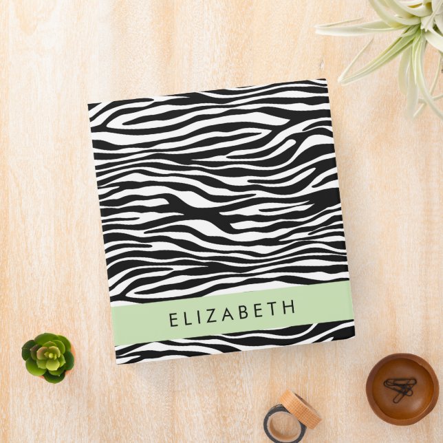 Zebra Print, Stripes, Black And White, Your Name Binder (In Situ)