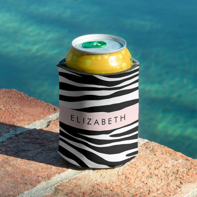 Zebra Print, Stripes, Black And White, Your Name Can Cooler (In Situ Pool)