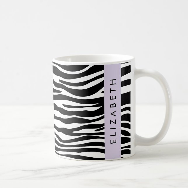 Zebra Print, Stripes, Black And White, Your Name Coffee Mug (Right)