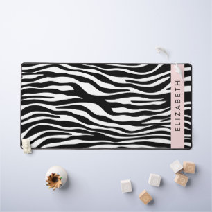 Zebra Print, Stripes, Black And White, Your Name Desk Mat