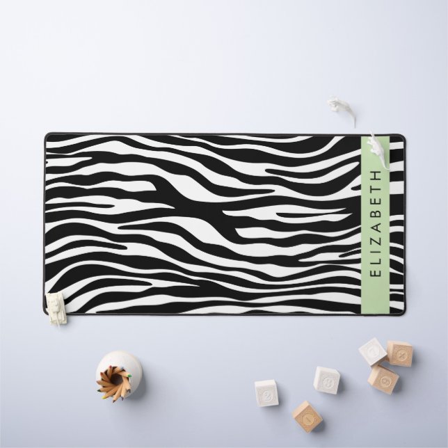 Zebra Print, Stripes, Black And White, Your Name Desk Mat (Kids Table)