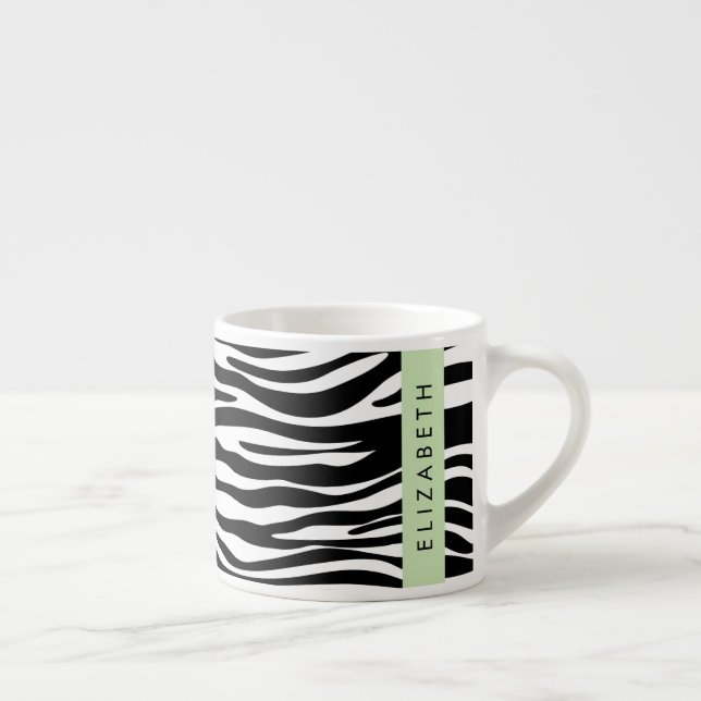 Zebra Print, Stripes, Black And White, Your Name Espresso Cup (Right)