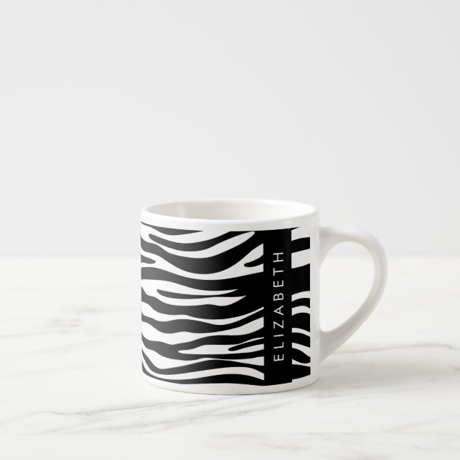 Zebra Print, Stripes, Black And White, Your Name Espresso Cup (Right)