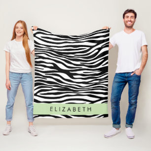 Zebra Print, Stripes, Black And White, Your Name Fleece Blanket