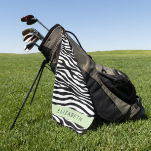 Zebra Print, Stripes, Black And White, Your Name Golf Towel