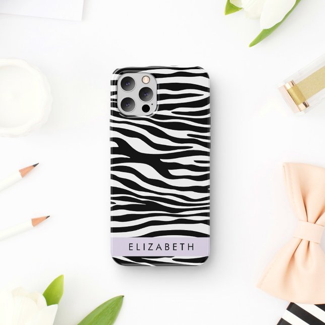 Zebra Print, Stripes, Black And White, Your Name iPhone 16 Case (Creator Uploaded)