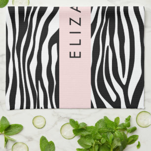 Zebra Print, Stripes, Black And White, Your Name Kitchen Towel